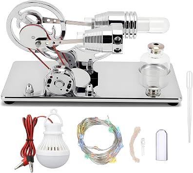 MagicTech Hot Air Stirling Engine Motor Educational Electricity Generator Colorful LED Model Silver JY30