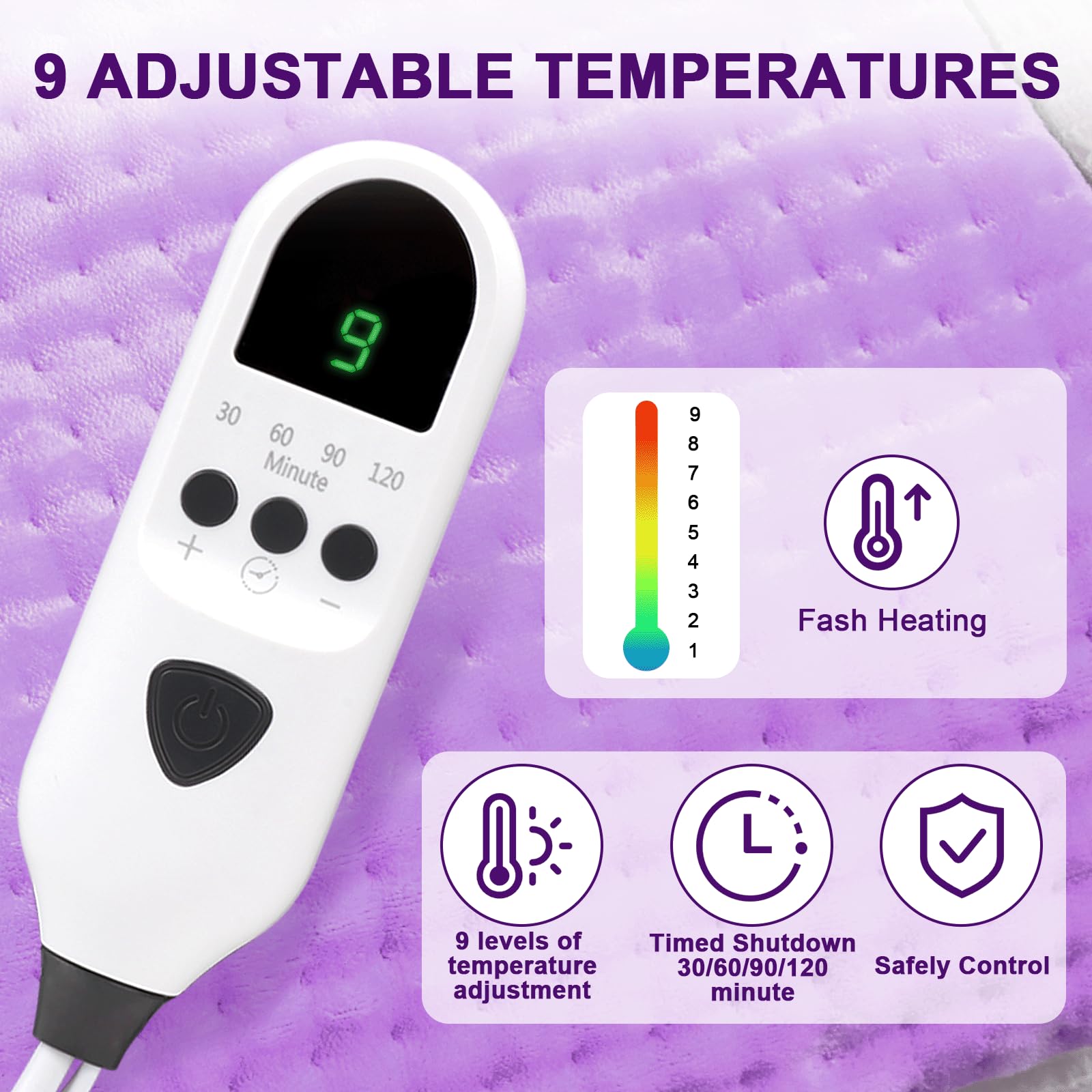 Dechoga Tappetino riscaldante in flanella a doppio strato, regolatore di temperatura a 9 passaggi e 4 timer, lavabile in macchina, morbido e pro-pelle, per collo, spalle, schiena e addome