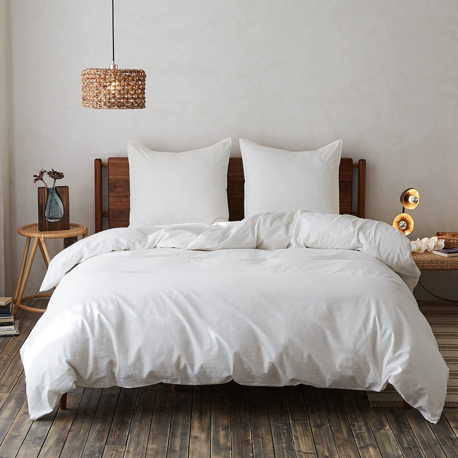 Simple&Opulence Bed Linen 3-Piece 100% Washed Cotton Soft and Comfortable Sleeping Comfort Oeko-Tex Certified Duvet Cover and 2 Pillowcases (200 x 200 cm, 2 x 65 x 65 cm, Beige)