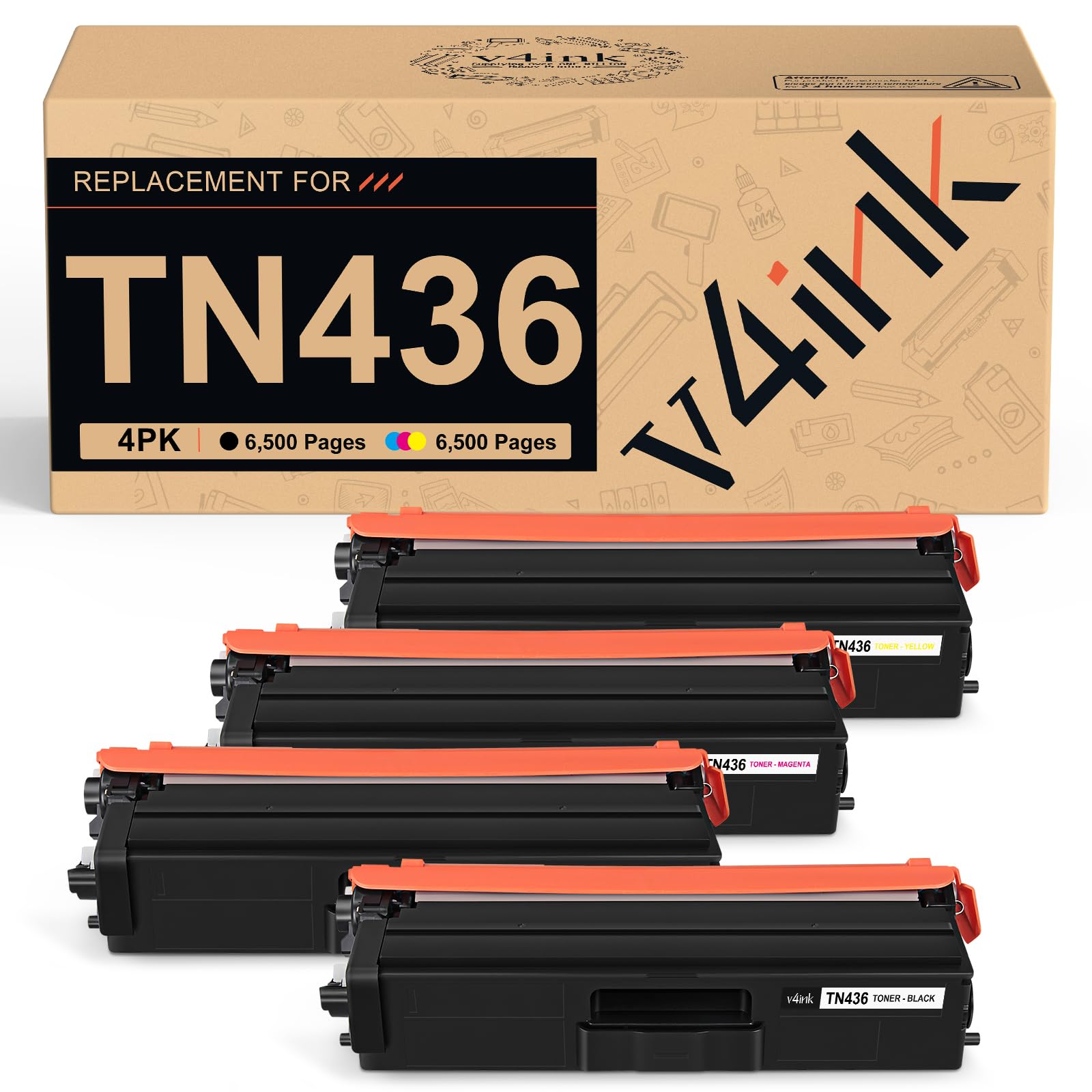 v4ink TN436 Toner Replacement for Brother TN436 TN 436 Toner Cartridge TN436BK TN436C TN436M TN436Y Set use for Brother HL-L8360CDW HL L9310CDW