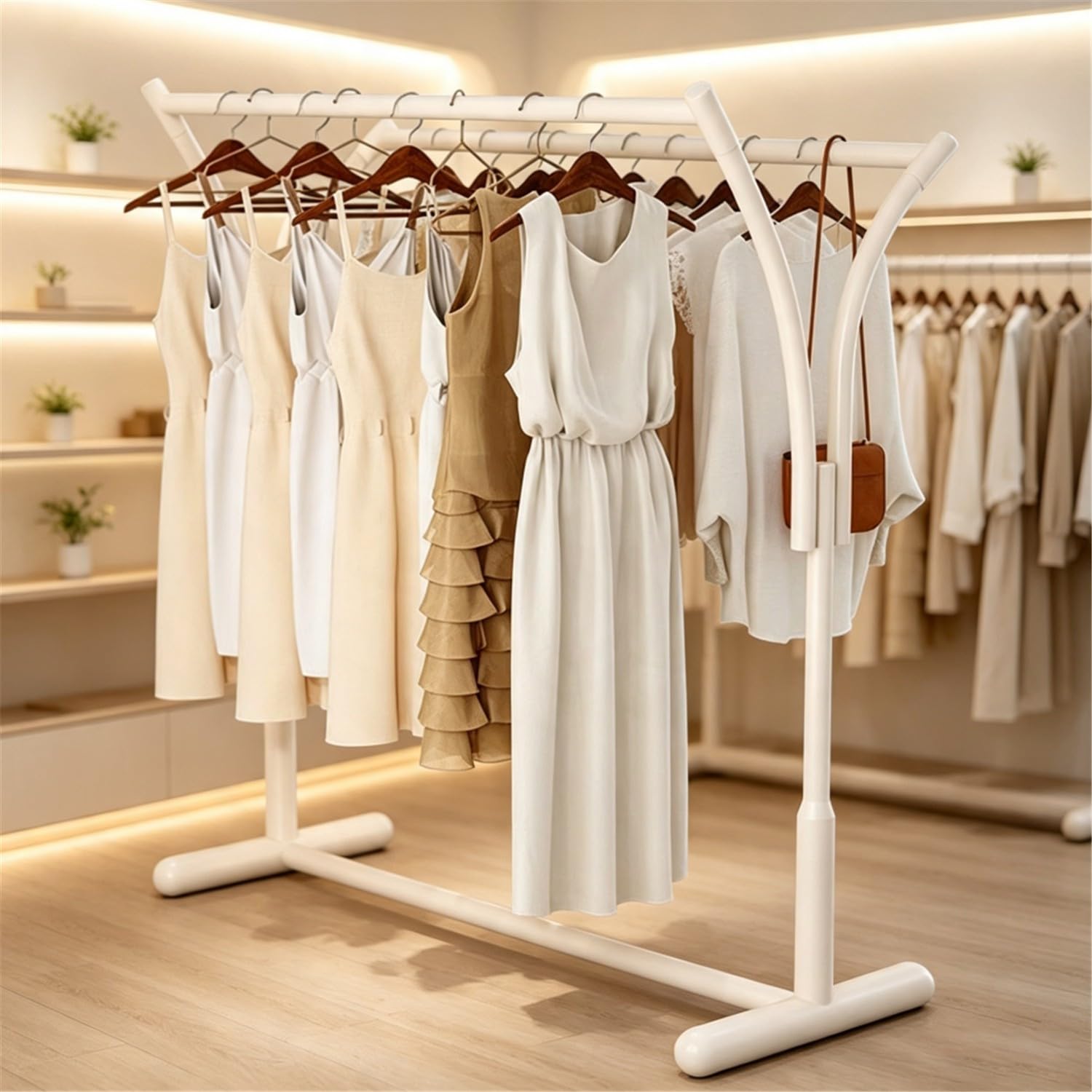 MEYEBP Gold Double Rod Garment Rack Coat Rack With Lockable Wheels