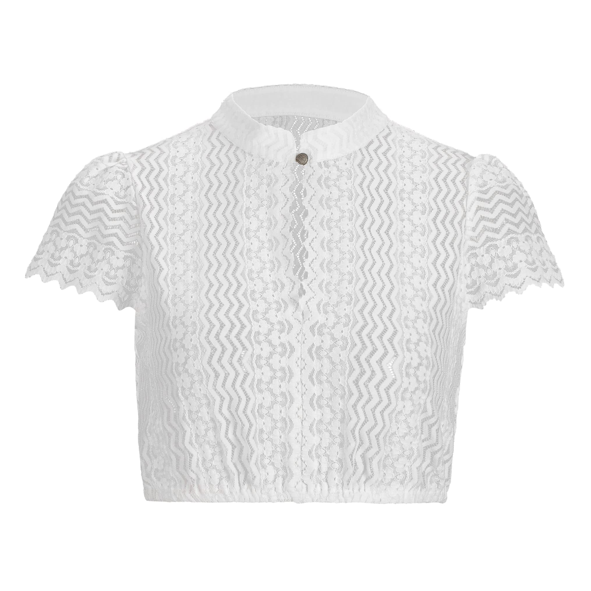 Dirndl Bluse Damen Kurzarm Spitze Spitze Trachtenmode Elegante | mit Knöpfe,Lochausschnitt,Dirndlbluse Hochgeschlossen,3/4 Arm,Elegante,Oktoberfest Damen Bluse klassisch(Creme)Größe 34-44