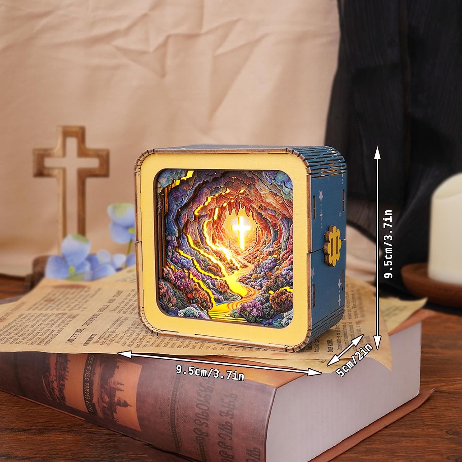 WOODBESTS 3D Puzzle Nightlight DIY Crafts for Adults (Heavenly Cross) Home Decorations Birthday Gifts for Family and Friends