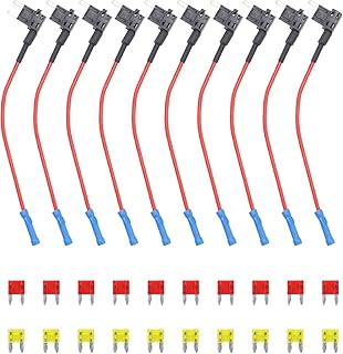 Recoil FT2-10 10 Pack 12V Car Add-a-Circuit Fuse Tap Adapter Mini ATS Blade Fuse Holder with 10pcs 10A, 20A Fuses