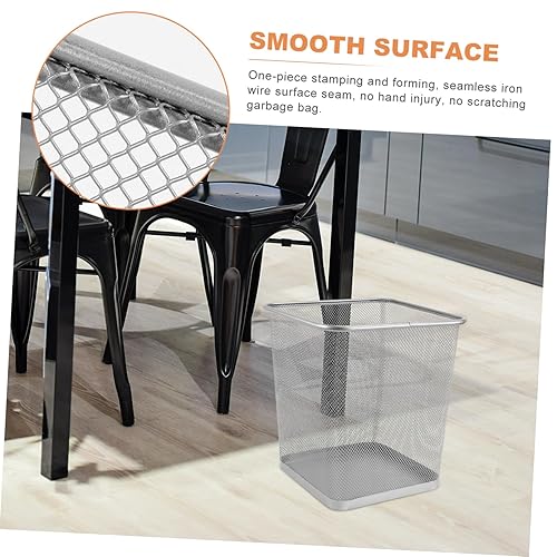 Miniatura 5 de Yardwe Cubo de basura de malla cuadrada de plata, cubo de basura de alambre de metal para el hogar, cocina, oficina