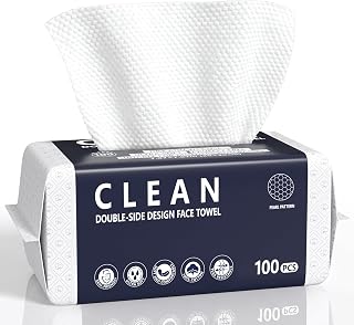 Face Towels, Disposable Face Towel 100 Count, Biodegradable Clean Facial Towels For For Sensitive Skin, Lint- free Dry Wipes, Soft & Thick Face Cloths for Makeup Remover, Skincare & Cleaning, Travel