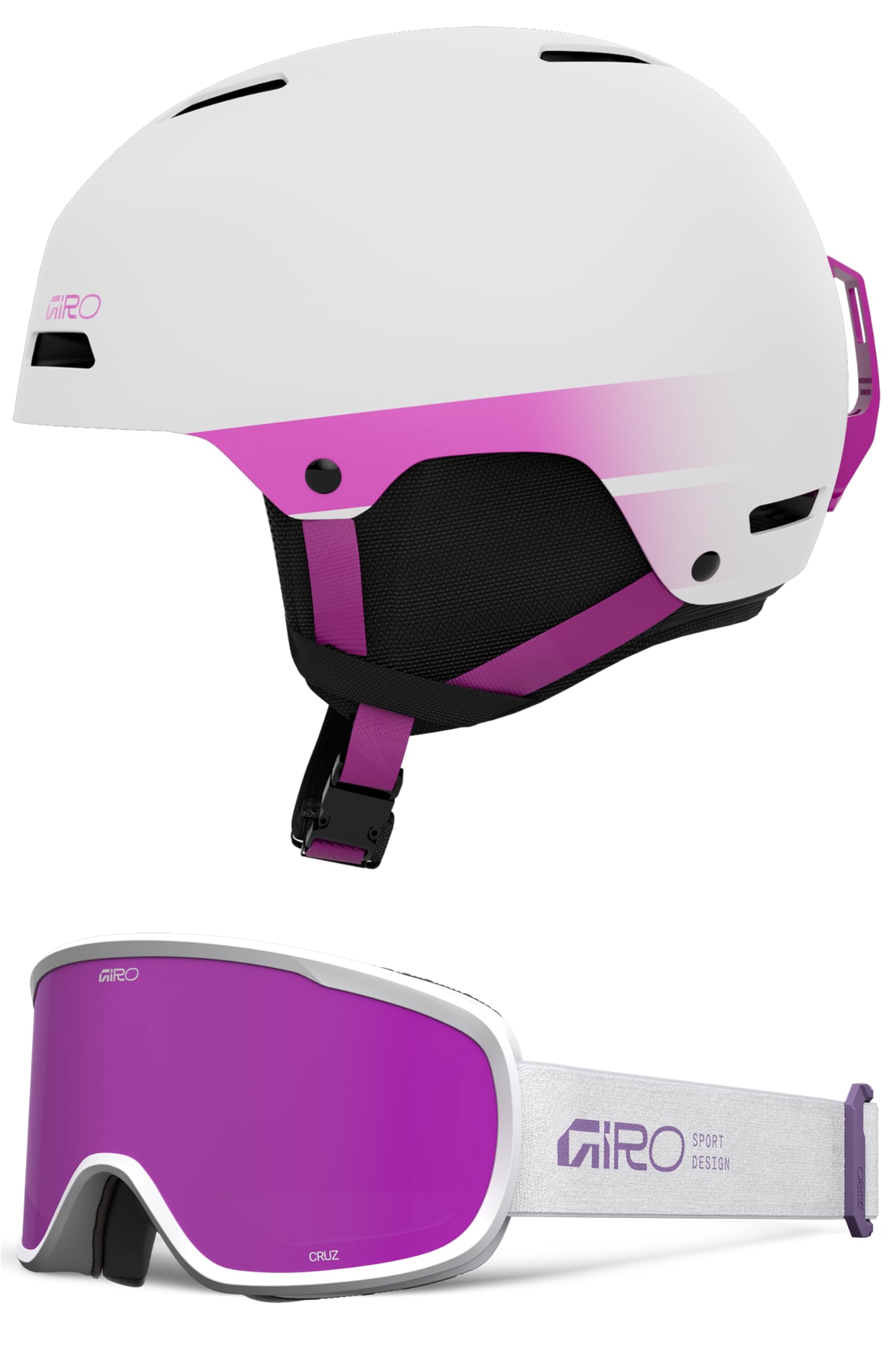 Giro Ledge Snow Helmet/Goggle Combo - (Combo) Matte White/Pink - Mauve Purple Stacked - Size Medium