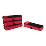 Amazon Essentials 4-Piece Space-Saving Packing Cubes Travel Accessories Set, Luggage Organizer with Double Zipper, Mesh Top, 100% Polyester, Slim, Red (Previously Amazon Basics)
