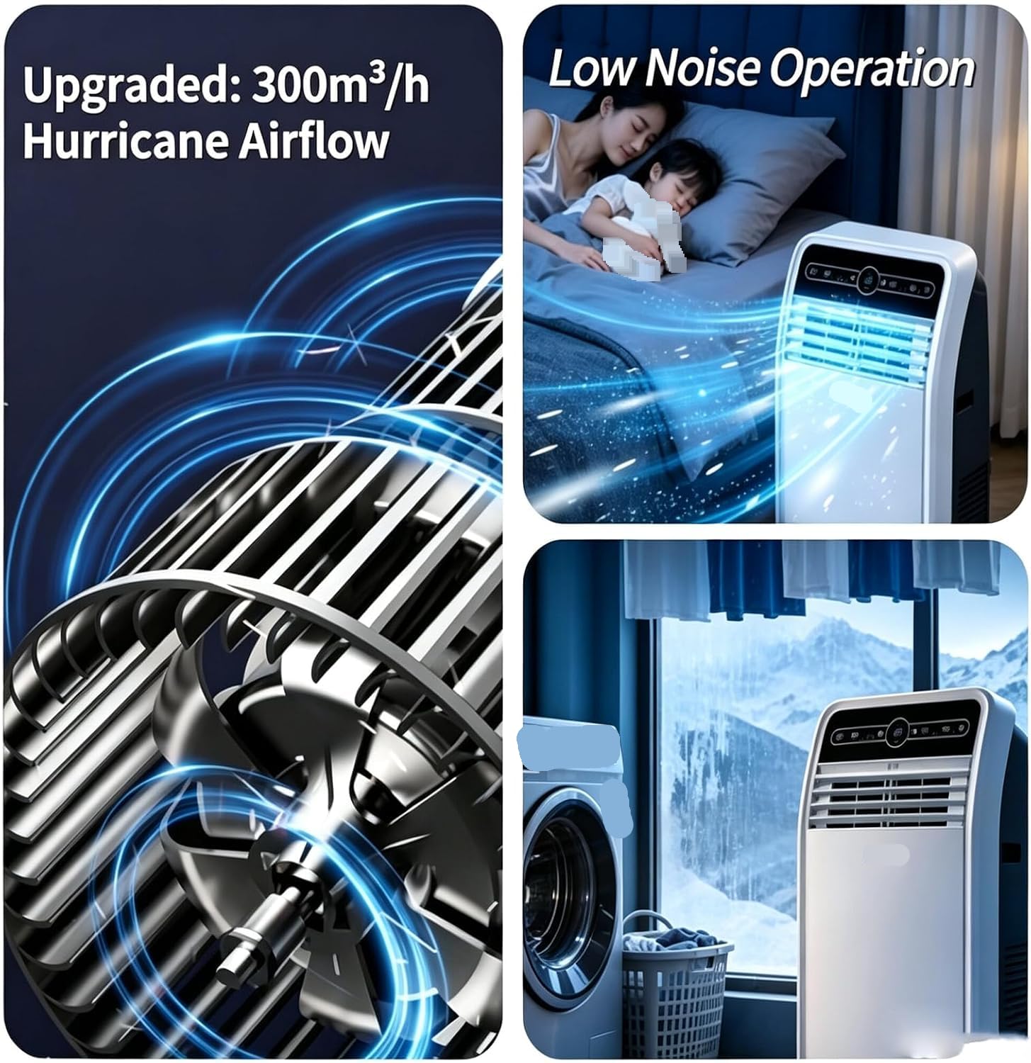 Przenośny klimatyzator 12000 BTU, wentylator chłodzący 3 w 1 z pilotem, zestaw okienny do biura w sypialni, niski poziom hałasu poniżej 65dB, energooszczędny czynnik chłodniczy R290, łatwa konstrukcja