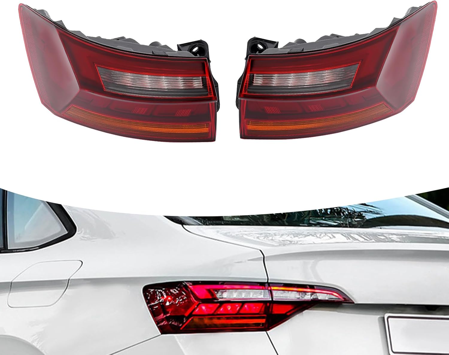 LYNICESHOP LED Tail Lights for 2019 2020 2021 2022 2023 Volkswagen Jetta Left and Right Pair, Black Housing Red Clear Amber Lens, VW2805128 VW2804128 17A945096A 17A945095A (A pair)