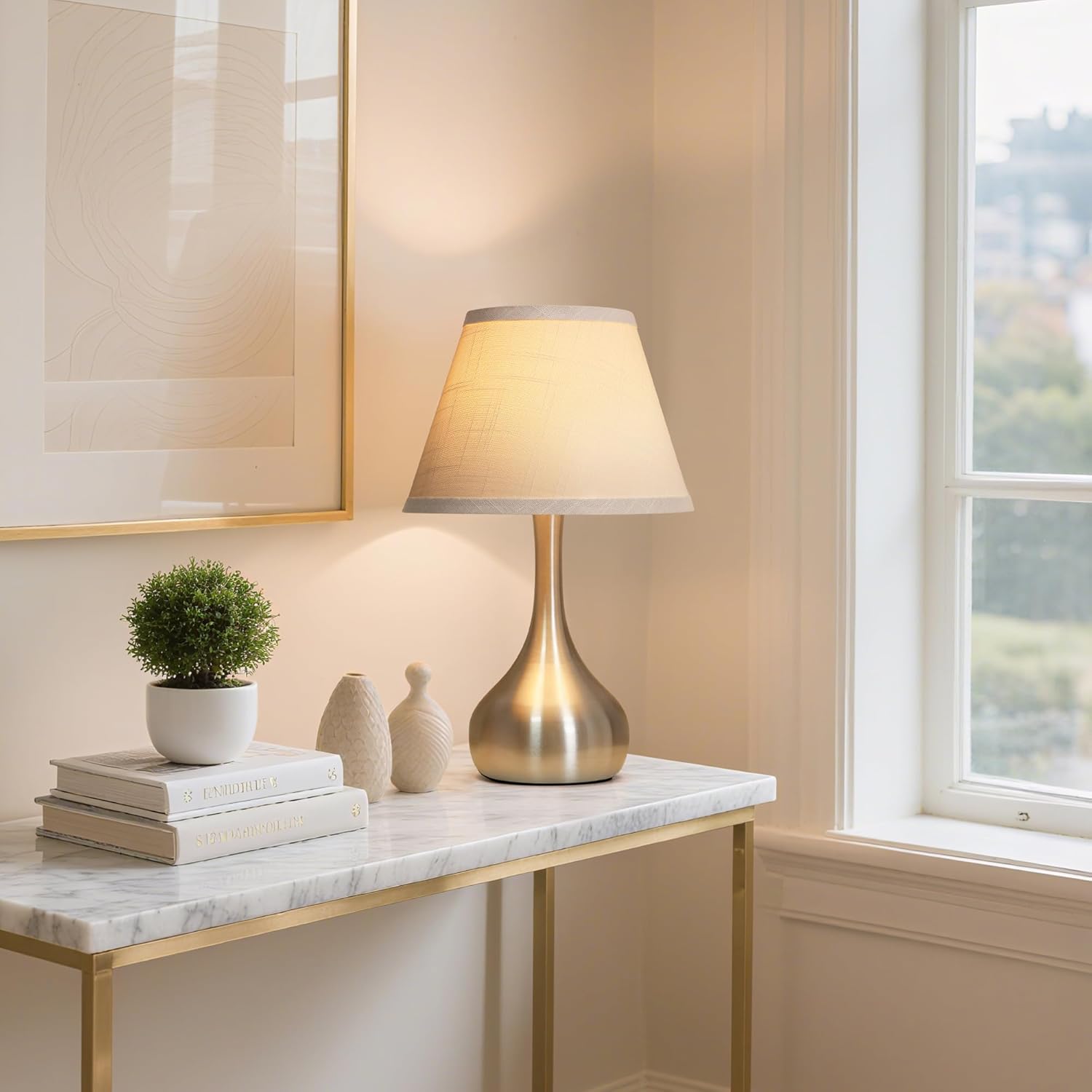 17” Touch Table Lamp for Bedroom Set of 2, 3-Way Dimmable Bedside Lamp for Nightstand, Modern Metal Desk Lamp with Linen Shade for Living Room, Kids Reading, Dorm, Home Office Decor, Bulb Included