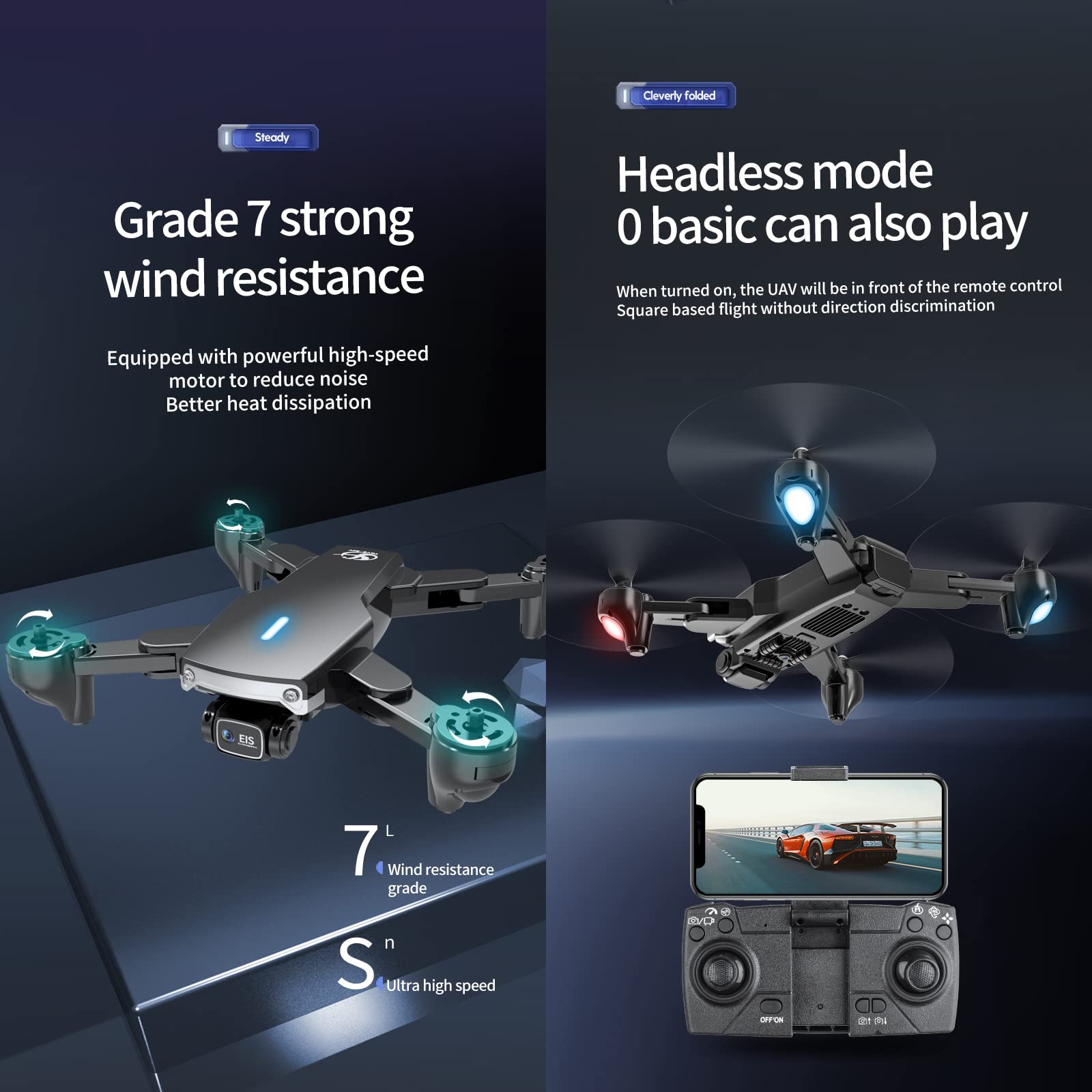 Mini Drone with 4K Camera for Kids 5G WiFi FPV Live Video RC Quadcopter for Beginners 60 mins Flight Time Altitude Hold Headless Mode Waypoints Functions One Key Take Off(Black)