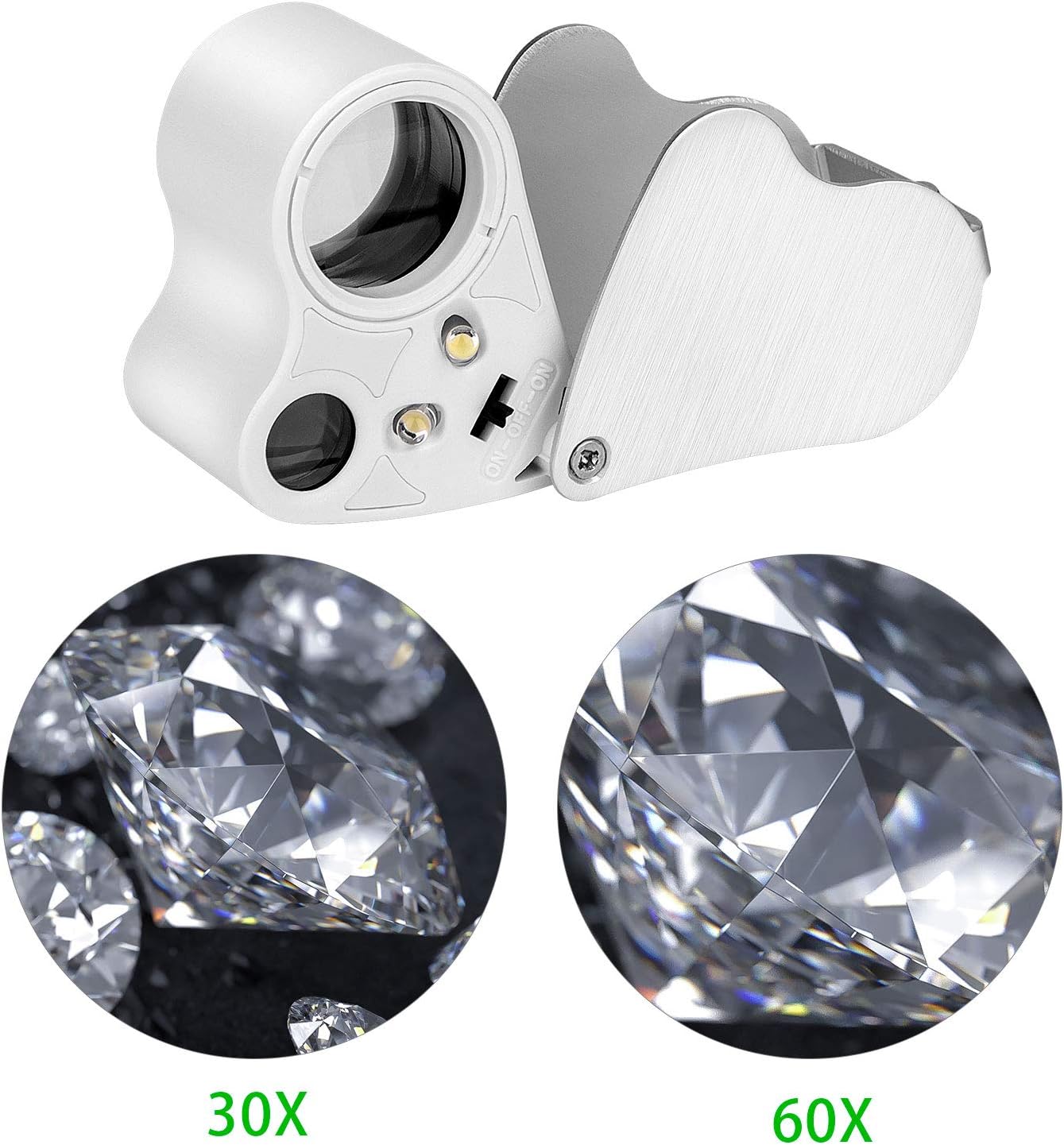 2 Packs Jewelers’ Loupe, 30X 60X 90X Illuminated Jewelers Eye Loupe Magnifier, Portable Loupe Magnifier with UV Black Light for Jewelry, Coins, Gems, Stamps : Arts, Crafts & Sewing