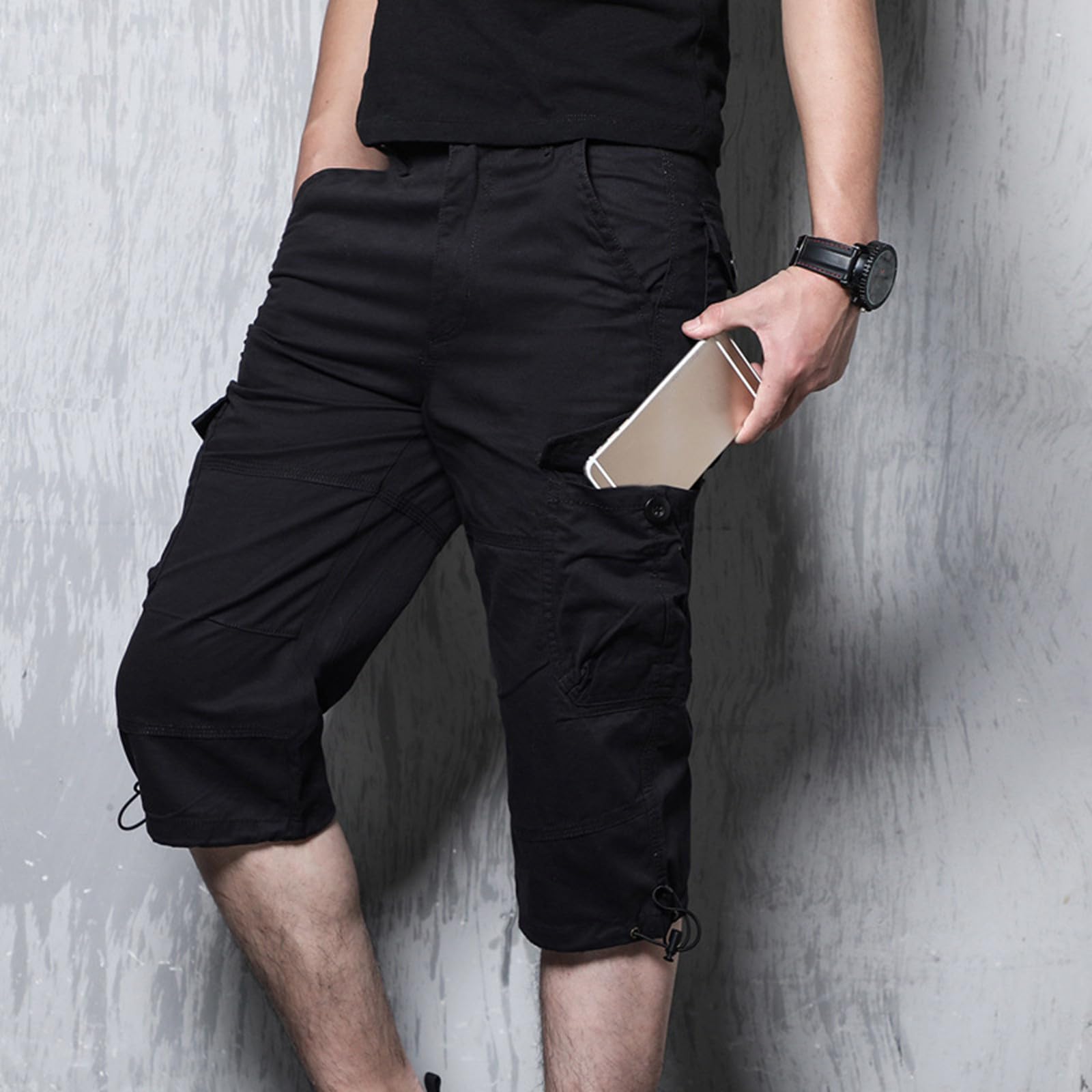 Pantaloncini Cargo da Uomo in Cotone Elastico in Vita Capri al Ginocchio Pantaloni con Tasche Multiple Sportivi Leggero Shorts