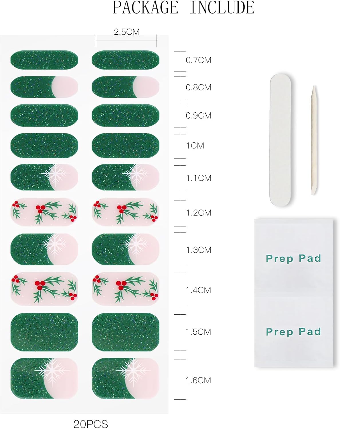 JMEOWIO Gel Nail Stickers Christmas French Tip Glitter Semi Cured Gel Nail Strips Wraps UV/LED Nails Art Design Decoration Accessories