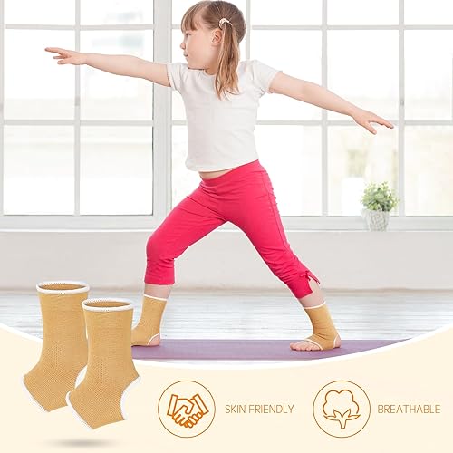Miniatura 7 de Haysandy 4 piezas2 pares de calcetines elásticos de compresión para niños, tobilleras de punto para correr, entrenar (beige, 5-10 años)