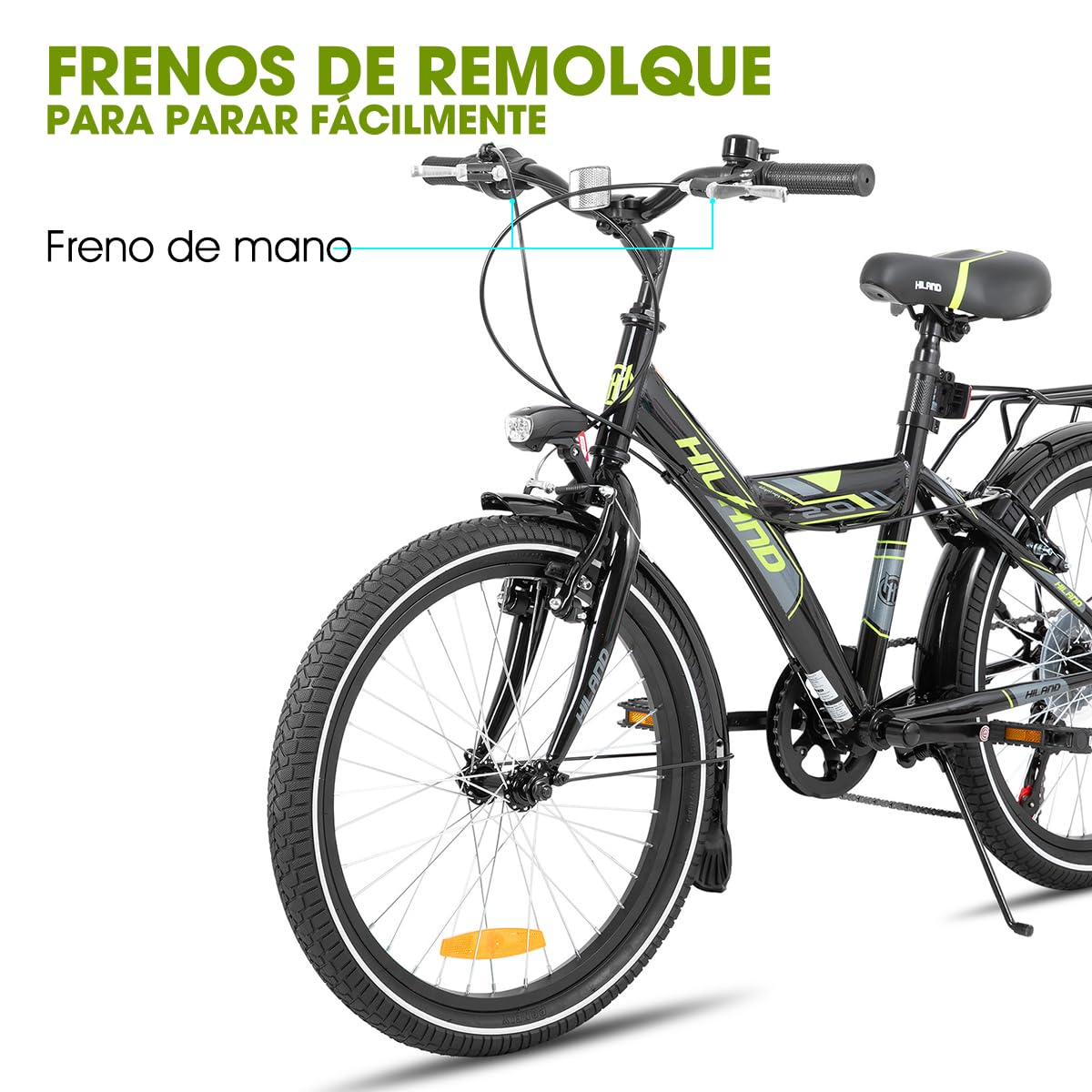 HILAND Bicicleta Infantil 20/24 Pulgadas para Niños y Niñas de 6 a 11 Años, Cambio de 6 Velocidades, Bicicleta Urbana Infantil con Portaequipajes Trasero, Negro/Blanco
