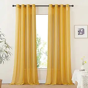 NICETOWN Citrine Linen Curtains 108 inches Long, Grommet Decorative Semi Sheer Gold Curtains Linen Blend Window Drapes Privacy with Light Filtering for Living Room, W52 x L108, 2 Panels