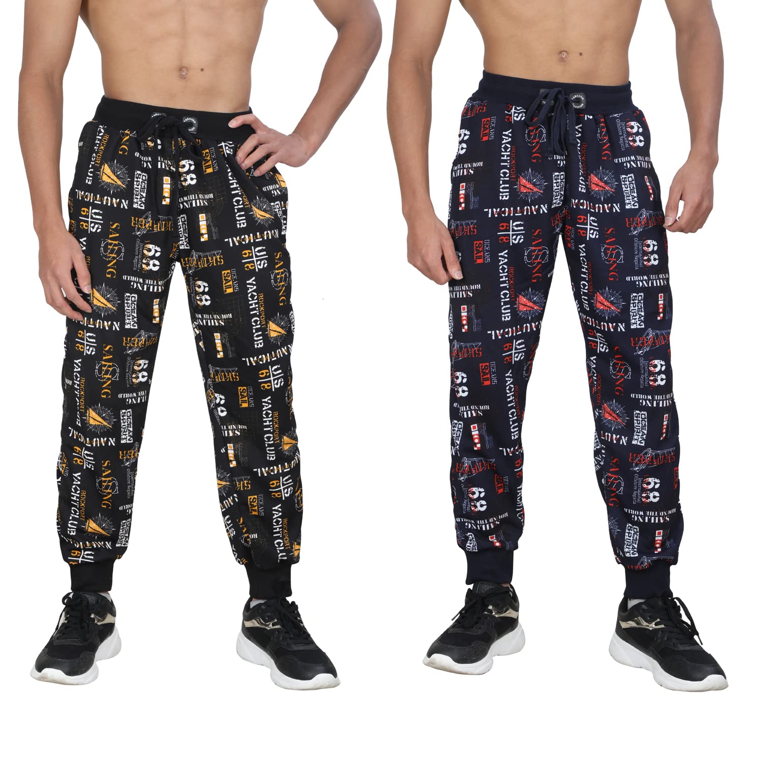 BUGA BEAR Men's Lower Track Pant Joggers Polyester Lycra Regular Casual Bottom Wear Night Pants for Men & Boys - Pack of 2 (Black & Blue)