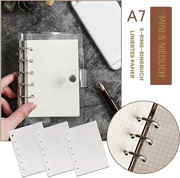 DY.2ten A7 Notebook Refill Set with 6 Holes 135 Sheets (270 Pages) Graphic Paper + 2 Zipper Pockets + 5 Dividers + Ruler For Filofax Refill Sheets