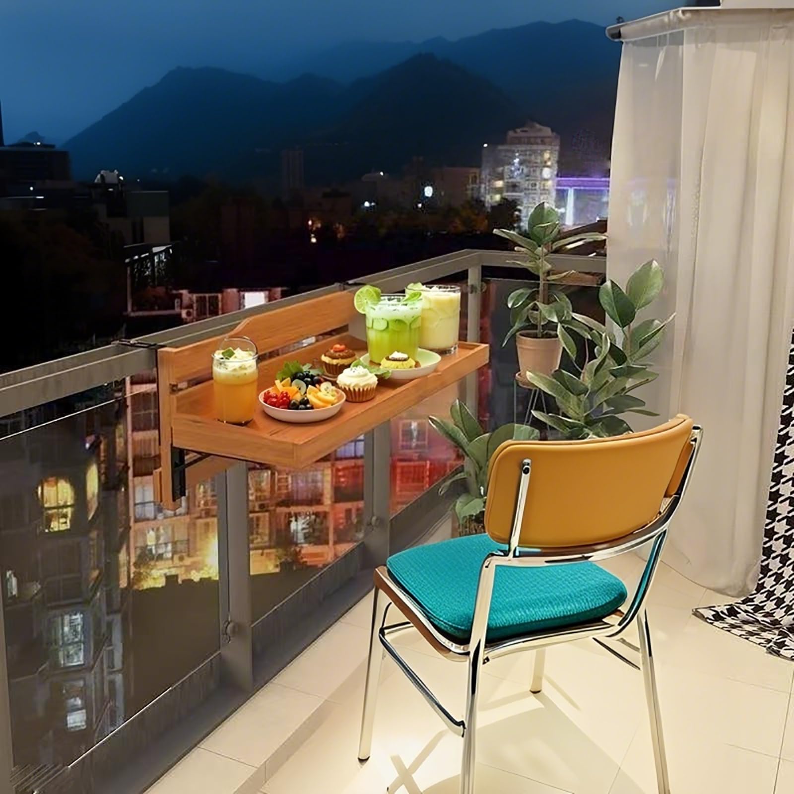 Tavolo Pieghevole Da Balcone A Parete,Ringhiera Sospesa Per Tavolo Da Balcone,Moderno Tavolo Galleggiante Per Bevande,Tavolo Pieghevole In Legno Con Ripiani,Tavolino Da Balcone(60*25cm/23.6*9.8in)