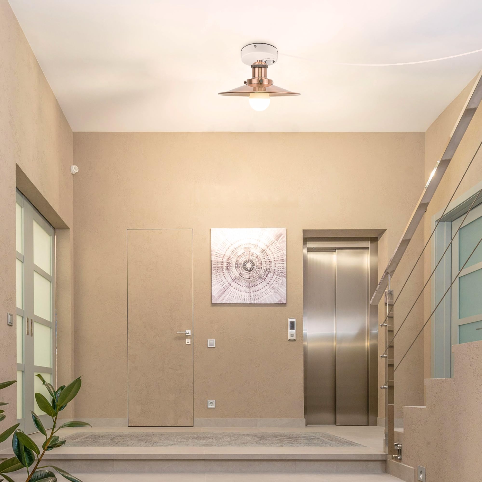 Plafoniera con sensore di movimento interno, lampada da soffitto in ferro industriale, sensore di movimento radar con cavo da 4,5 m e portalampada E27, per corridoio, bagno, scale, garage