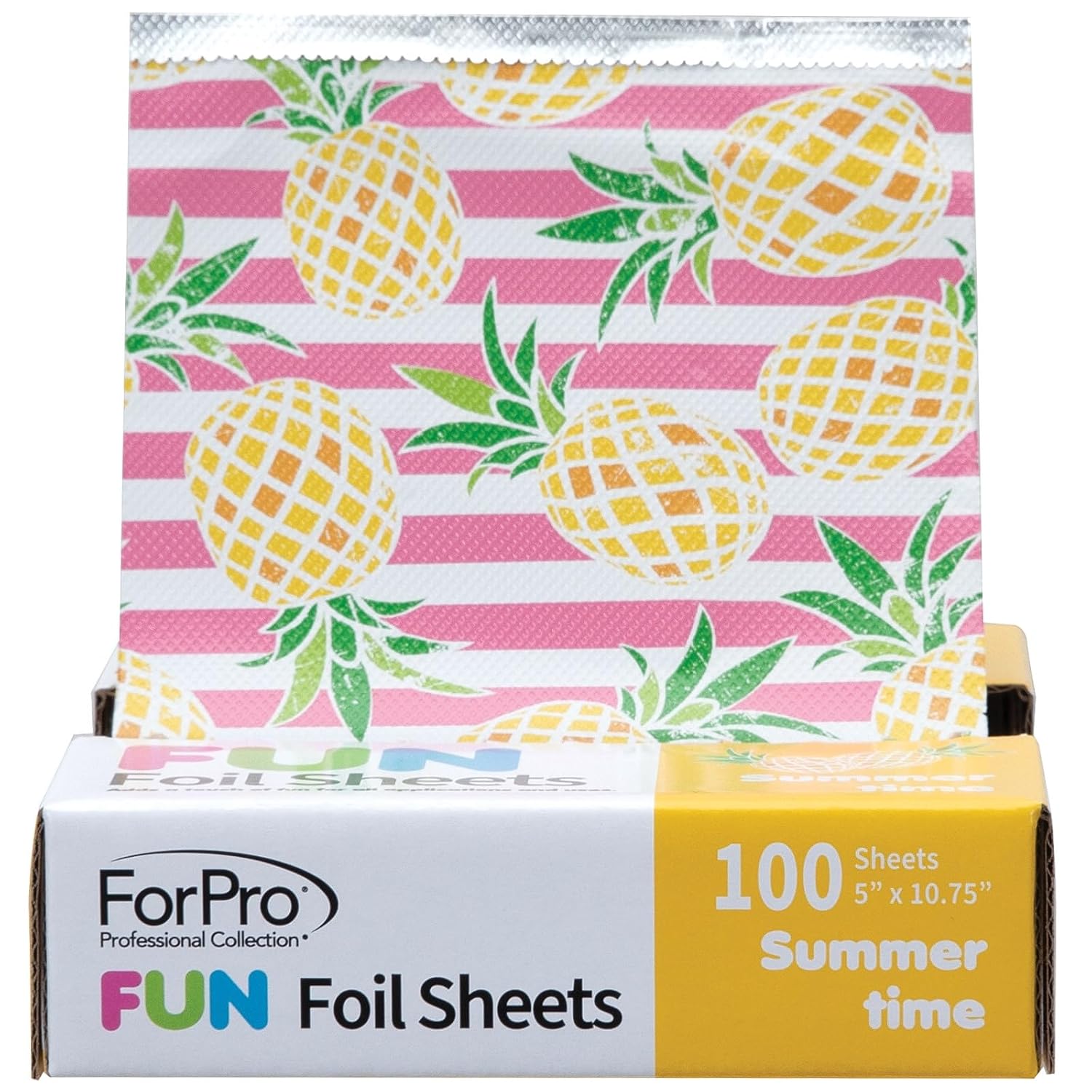ForPro FUN Summertime 5" Foil Sheets, Aluminum Hair Foils for Color Application and Highlighting Services, Food Safe, Pop-Up Dispenser, 5” W x 10.75” L, 100-Count