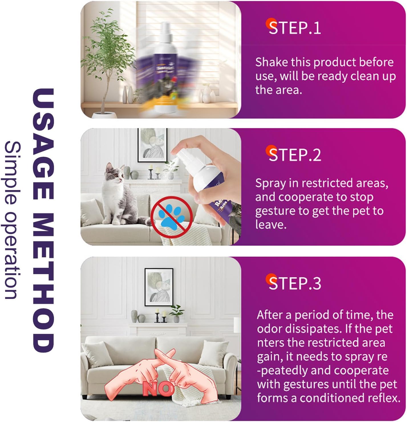 3.38 fl oz Cat Deterrent Spray, Cat Spray Deterrent, Cat Repellent Spray for Furniture Protection,Effective Indoor & Outdoor Training Aid to Stop Pee Spraying, Chewing & Scratching
