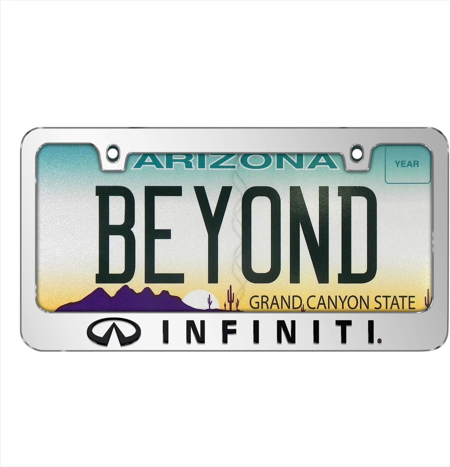 iPick Image for Infiniti Logo in 3D Embossed Mirror Chrome Metal License Plate Frame for QX80 QX60 - Official Licensed