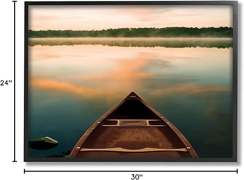 Miniatura 12 de Stupell Industries Canoa on Lake Warm Sunrise Water Reflection - Arte de pared enmarcado negro, 30.0 x 24.4 in, naranja