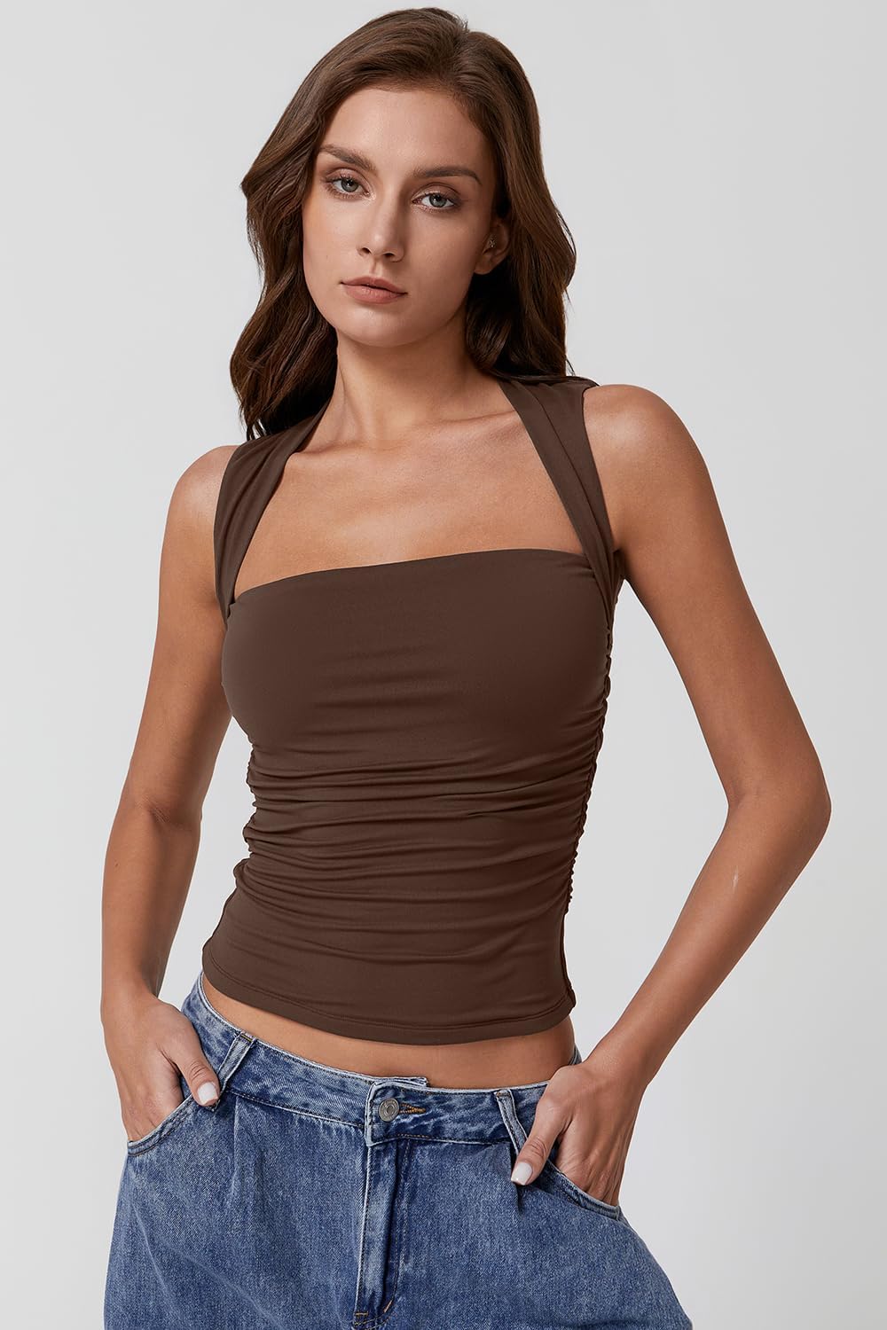 QINSEN Women's Square Neck Slim Fit Tank Top - Image 6