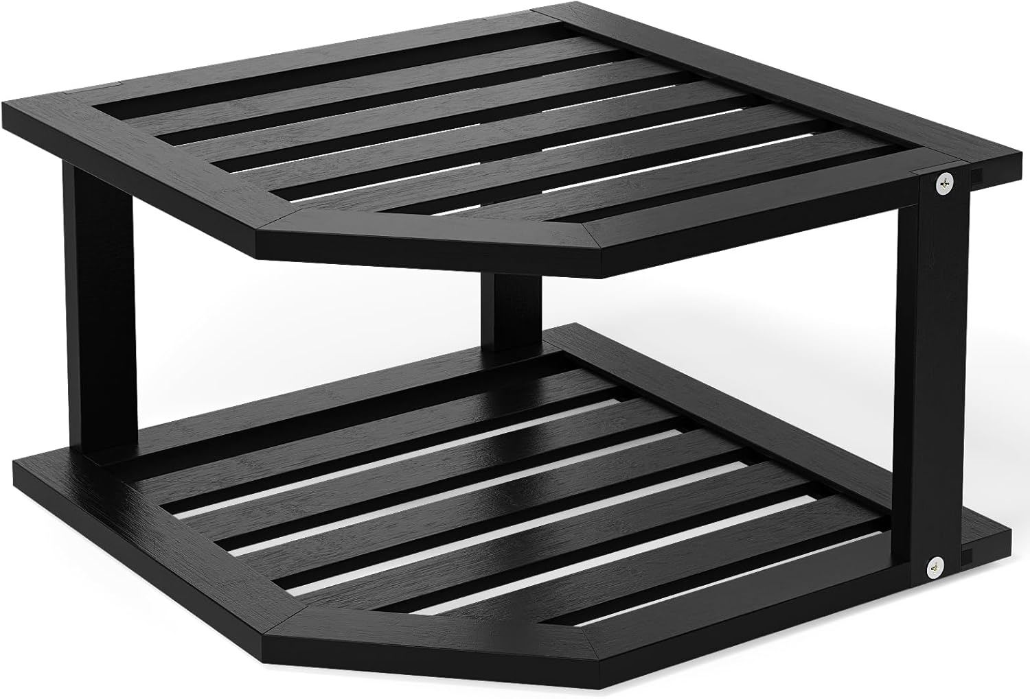 VERTORGAN Bamboo Corner Shelf(3 Pack),2 Tier Plate Organizer for Cabinet and Countertop,Pantry Dish and Spice Rack for Kitchen