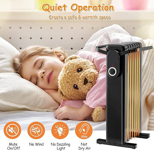 Miniatura 5 de Tangkula Calentador de radiador lleno de aceite de 1500 W, calentador eléctrico portátil con 3 ajustes de calor, protección contra