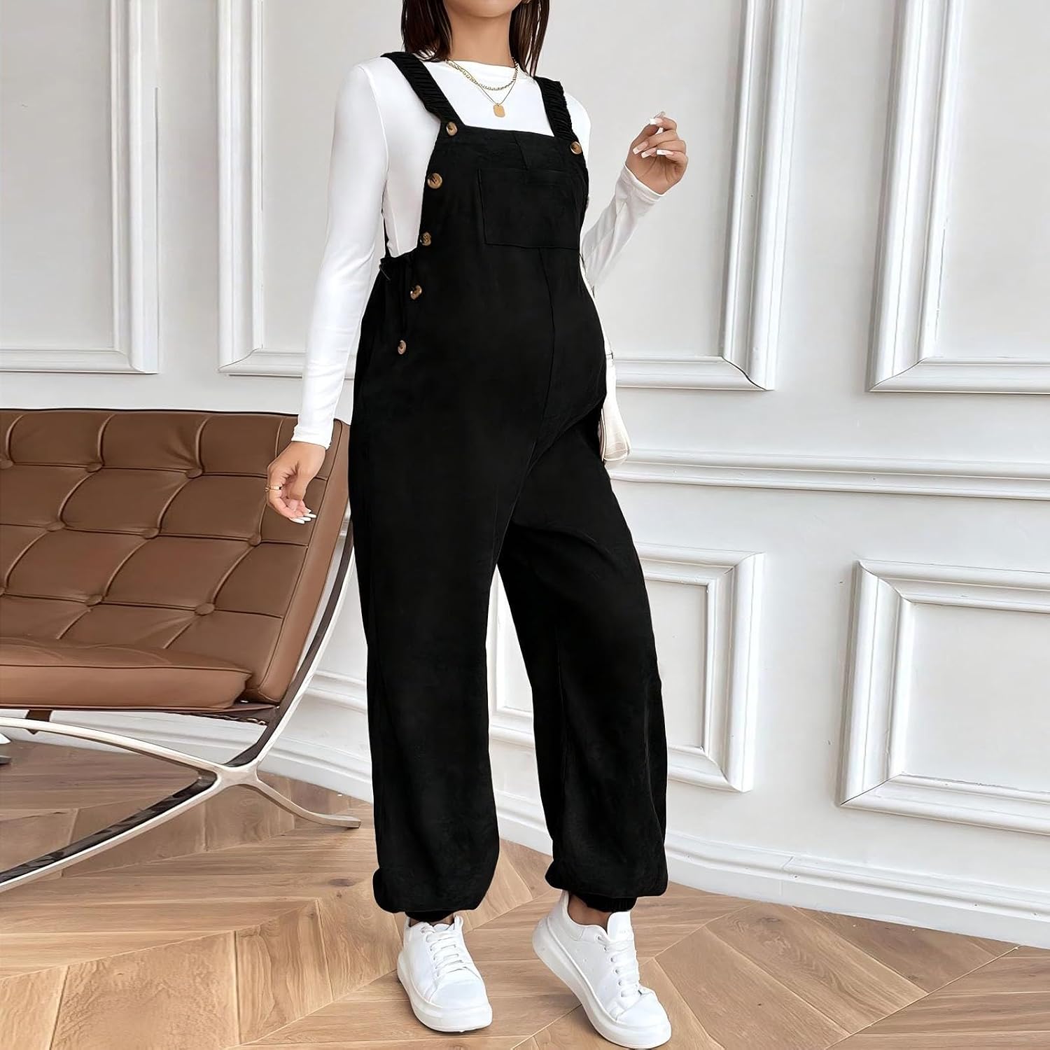 Women's Maternity Corduroy Overalls, Sleeveless Adjustable Waist Jumpsuit, Fashion Loose Rompers Pregnancy Outfits