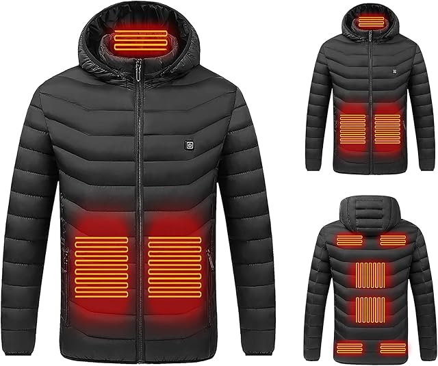 LUCKME Heated Jacket for Men and Women,Heated Coat Hooded Heating Warm Clothing,USB Charging Electric Body Warmer Hoodie Jacket with 9 Heating Zones for Outdoor Cycling Hiking(No Power Bank)
