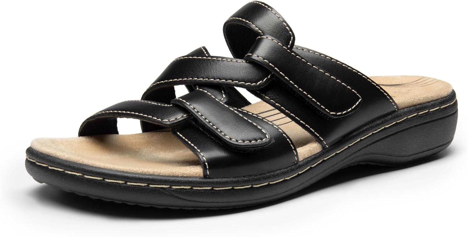 DREAM PAIRS Womens Slides Arch Support Slip on Flat Sandals Comfort Plantar Fasciitis Soft Cushion Slippers With Adjustable Straps