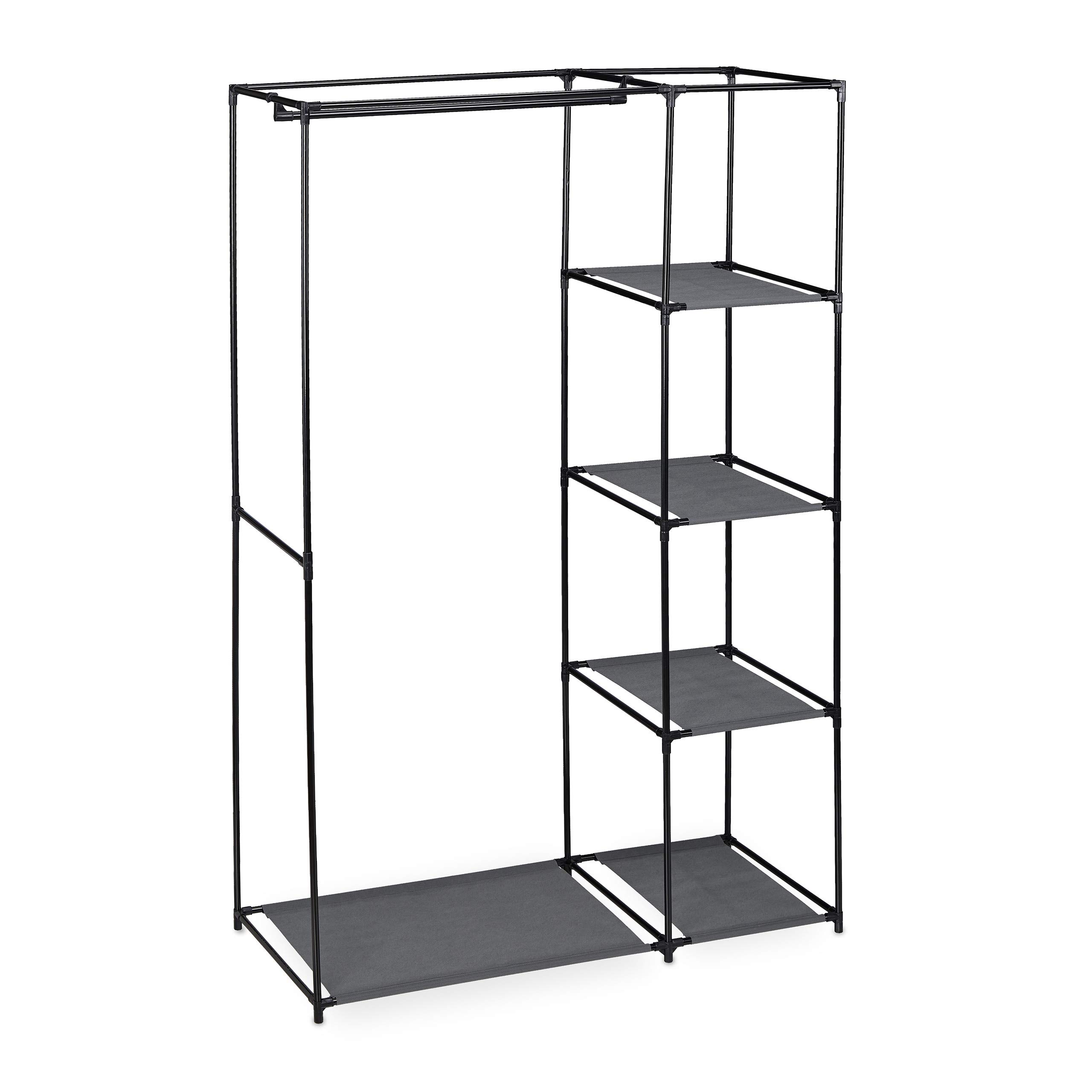 Relaxdays Armadio in Tessuto, con Asta per Abiti e 5 Ripiani, Pieghevole, Cerniera Zip, HLP: 161x105,5x45cm, Antracite