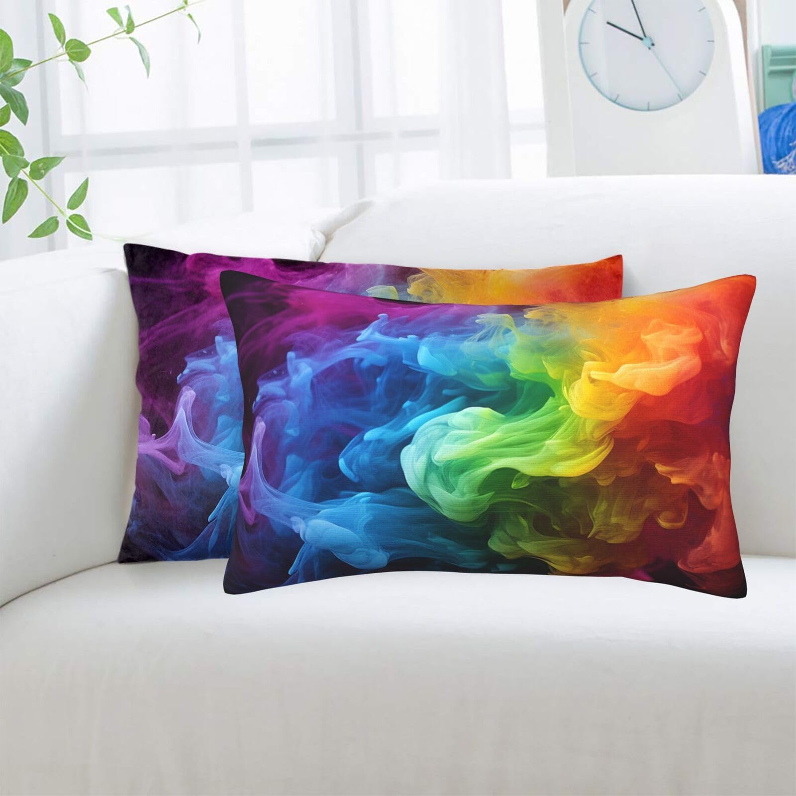 Rainbow Smoke Standard Pillowcases Sets of 2, Ultra Soft Microfiber Plush Pillow Cases 20"X30" Comfort Decorative Throw Pillow Cover with Hidden Zipper for Bedroom, Sofa, Couch
