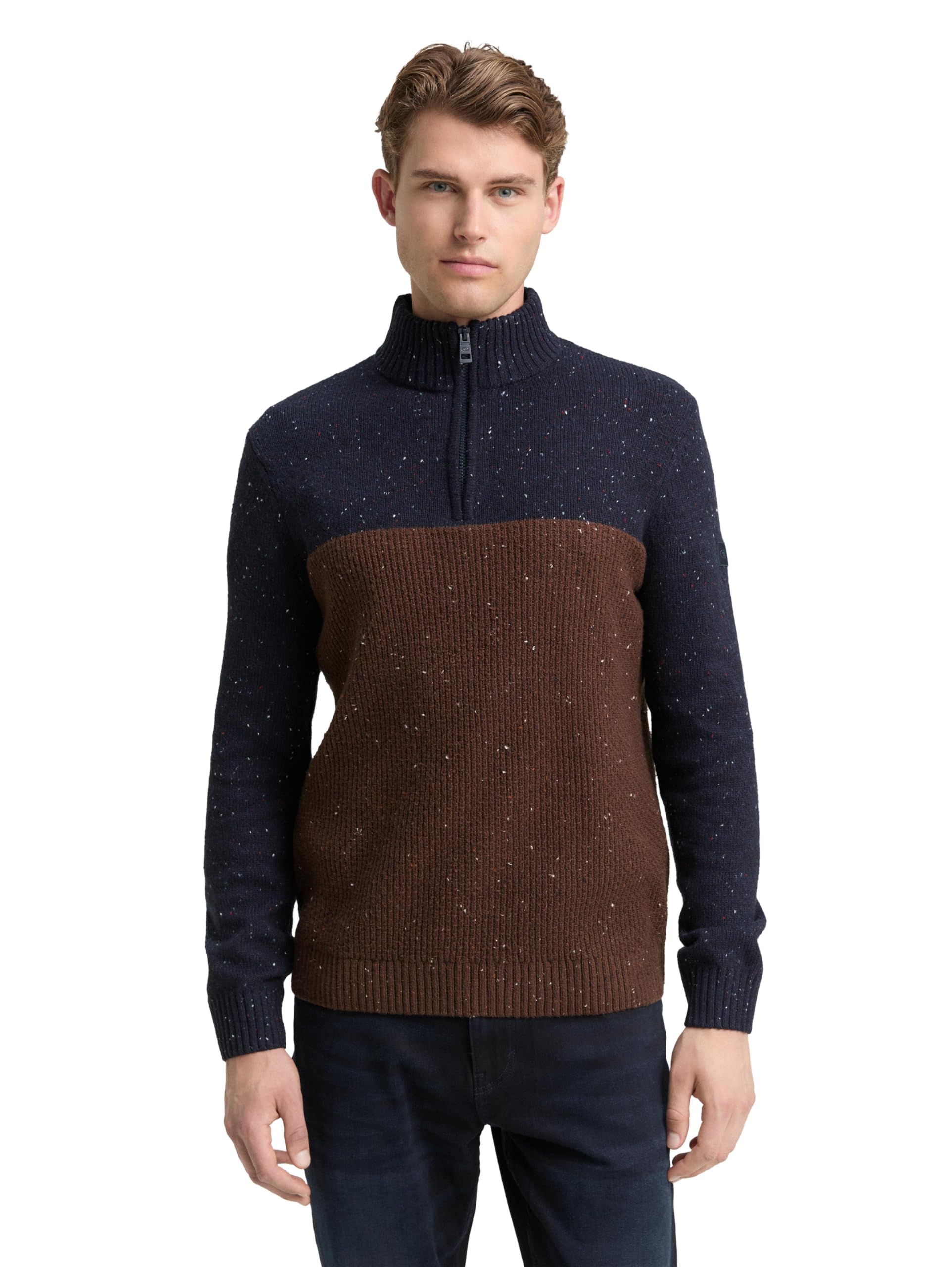 TOM TAILOR Herren Troyer Strickpullover mit Strukturmix