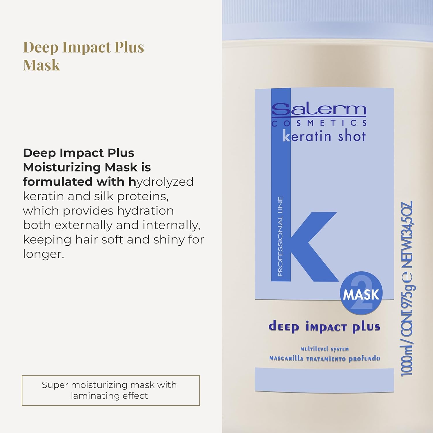 SALERM - Hydrating Hair Mask - Deep Impact Plus - 1000 ml - Deep Hair Hydration - For Use After Keratin Shot + Keramix Treatment - Smooth and Straight Hair - Image 2