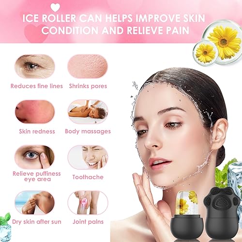 Miniatura 2 de GeeRic Rodillo facial de hielo, cepillo de limpieza facial de hielo de silicona, contorno de cara de cubo para ojos y cuello, rodillo de masaje