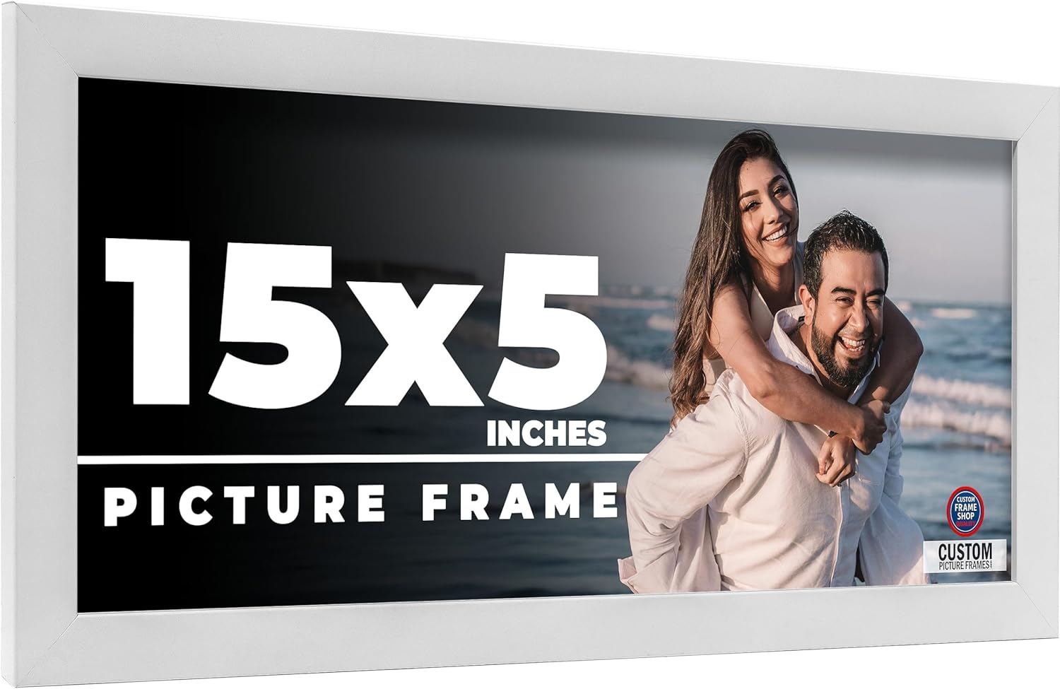 15x5 IN Frame White Real Wood Picture Frame Width 0.75 Inches | Interior Frame Depth 0.5 Inches | Bianca Mid Century Photo Frame Complete with UV Acrylic, Foam Board Backing & Hanging Hardware