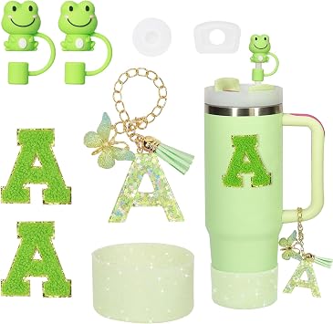 8PCS Cup Accessories Set For Stanley 30oz 40oz,Including Boot,Spill Proof Stopper,2PCS Stanley Straw Cover and 2PCS Sticker Letter Letter A