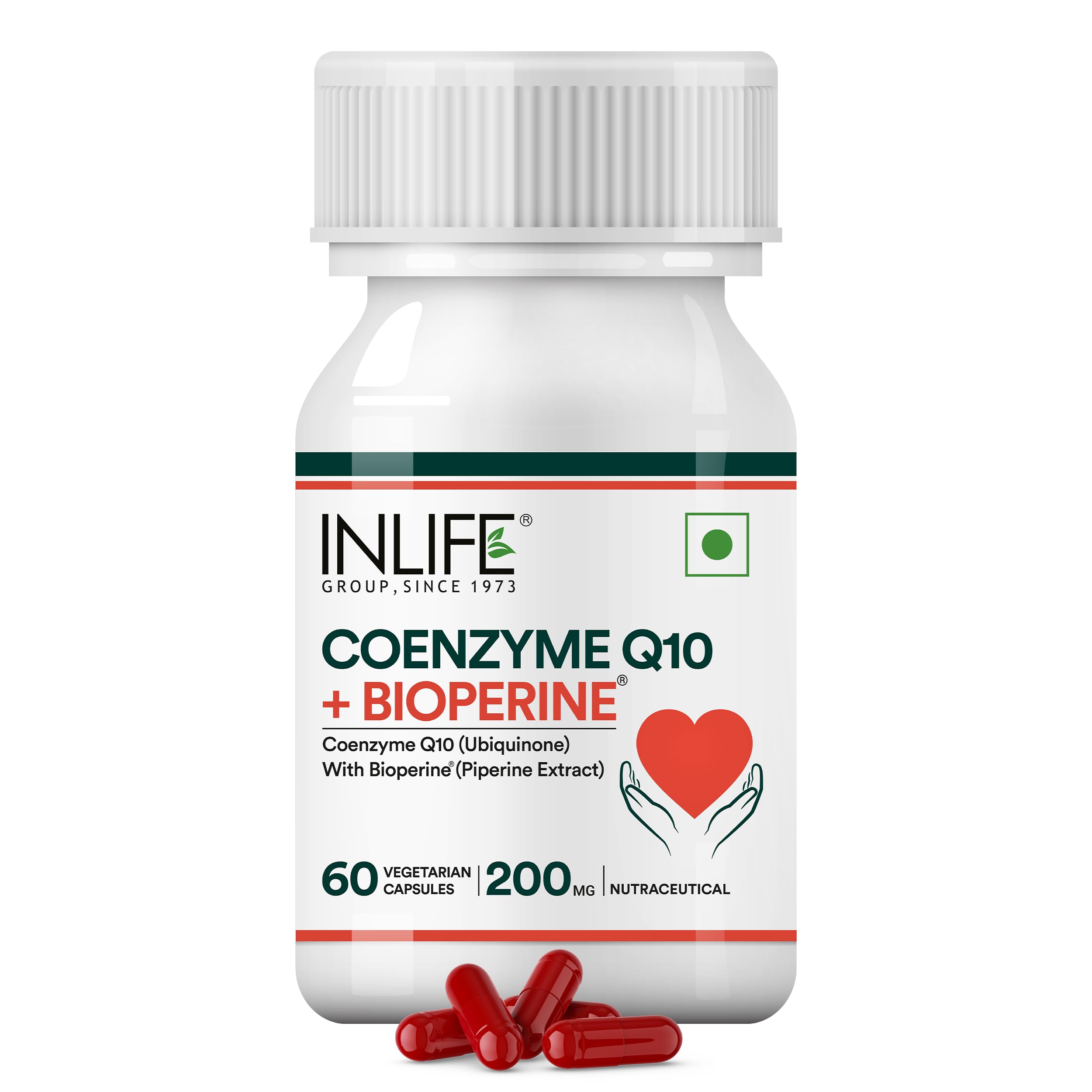 Coenzyme Q10 (COQ10) -200mg with Bioperine 8mg Supplement| High Absorption| (Pack of 1) - 60 Vegetarian Capsules.