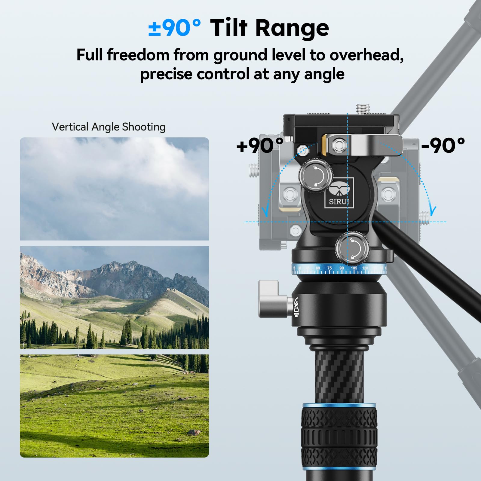 SIRUI Testa fluida per treppiedi con base di livellamento a 8°, AM-KV10 | Testa in metallo con attacco rapido a inserimento laterale, testa per treppiede video per fotocamere DSLR, carico massimo 5kg