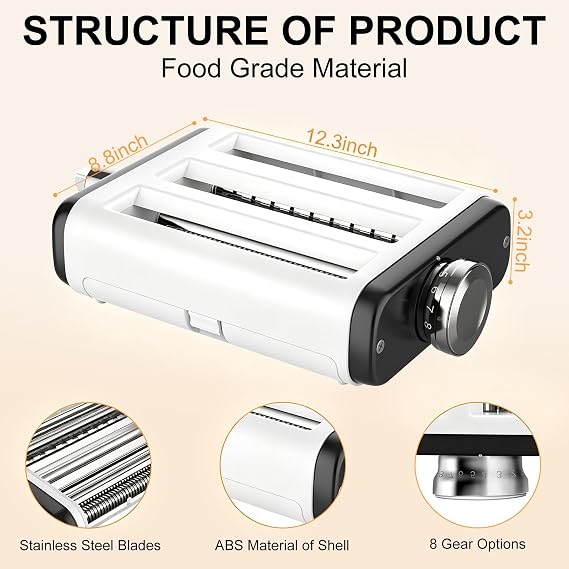 Pasta Maker Attachment for All Kitchenaid Mixers, Noodle Maker Kitchen Aid Mixer Accessories 3 In 1 Including Dough Roller Spaghetti Fettuccine Cutter - Homemade Fresh Pasta Easily!