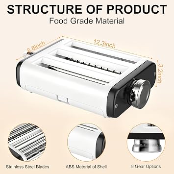 Pasta Maker Attachment for All Kitchenaid Mixers, Noodle Maker Kitchen Aid Mixer Accessories 3 In 1 Including Dough Roller Spaghetti Fettuccine Cutter - Homemade Fresh Pasta Easily!