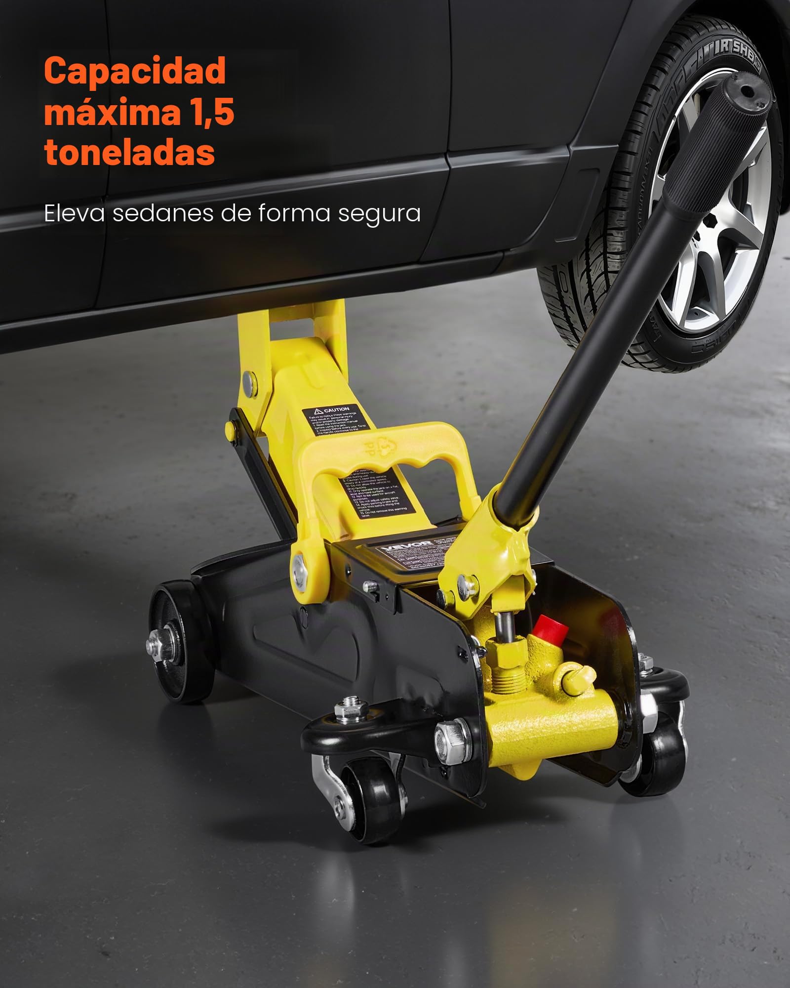 VEVOR Gato Hidráulico de Perfil Bajo Capacidad de Carga de 1,5 T, Gato de Acero para Coches, Bomba de Elevación Rápida de Un Solo Pistón, Rango de Elevación 130-310 mm, para Automóviles, Vehículos