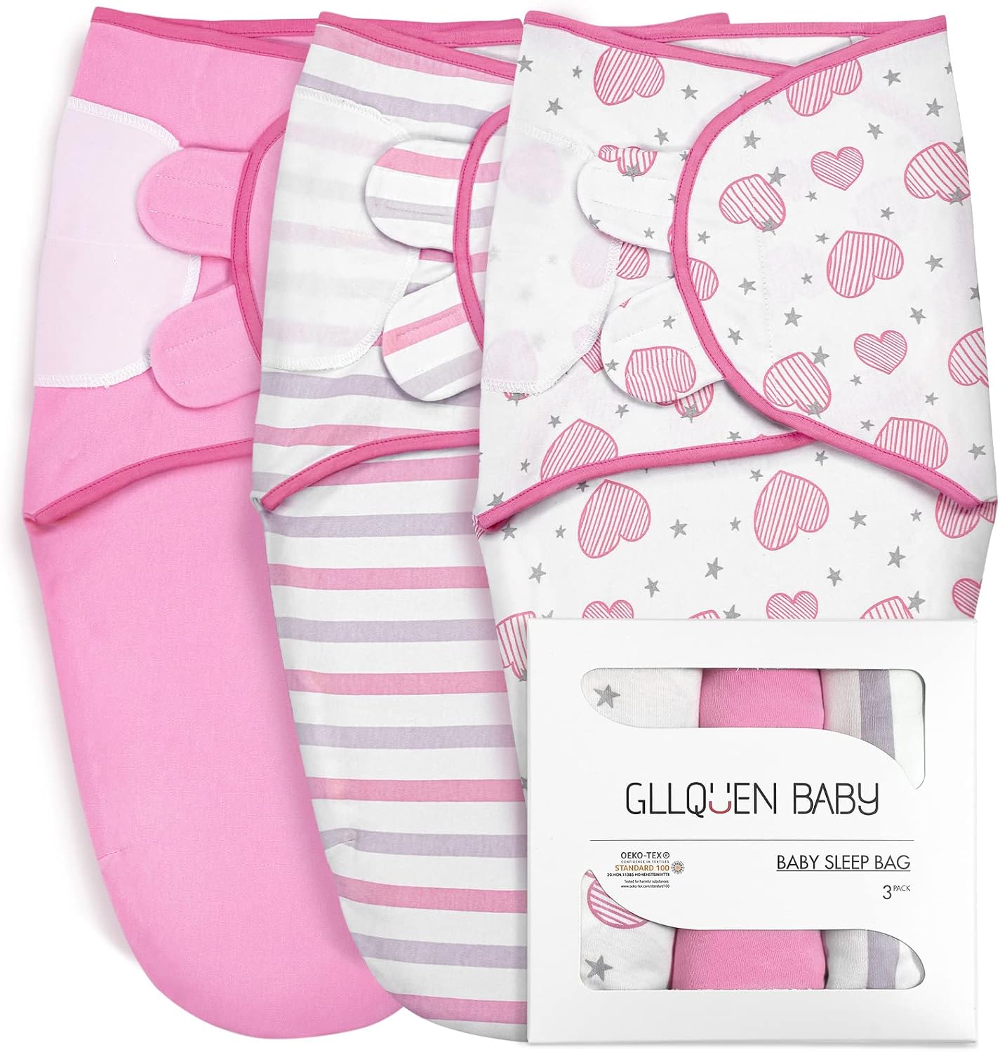 Gllquen baby Swaddle Blankets for Baby Girl, Rose Pink Heart & Stripes