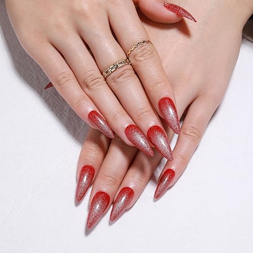 Miniatura 8 de KKUUOO Uñas postizas hechas a mano, uñas postizas de ojo de gato, uñas postizas con diseños de purpurina, uñas acrílicas blancas, cobertura